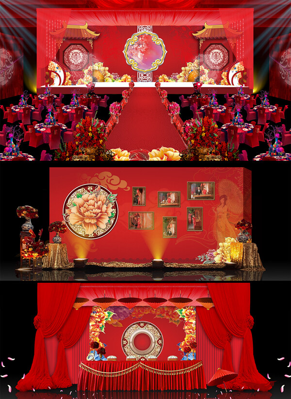 大红牡丹中国风婚礼