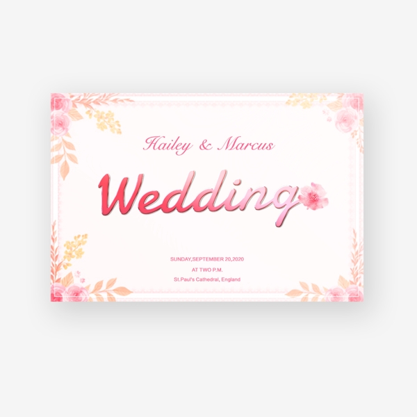 与美好的桃红色花婚礼抽象字体的浪漫邀请