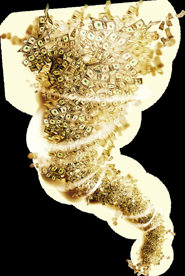 手繪金幣龍卷風(fēng)元素