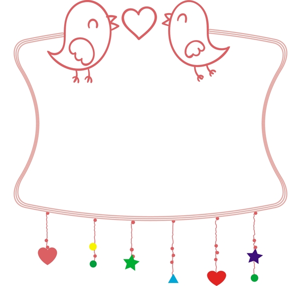 情人节爱情手绘小鸟细线挂饰红色矢量边框素材