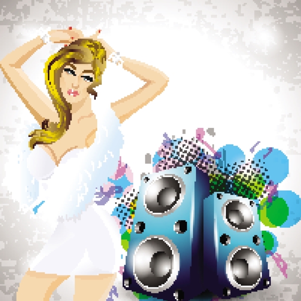 摘要音樂背景矢量discoteque或方有性感跳孩抽象background10