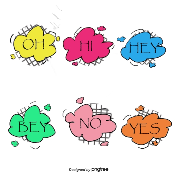 彩色卡通手绘英文日常用语聊天气泡艺术字