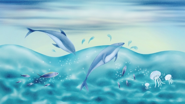 原创清新插画世界海洋日大海与鲸