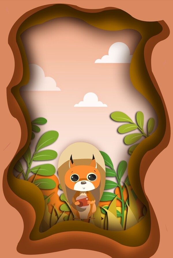 秋分剪紙清新文藝插畫風(fēng)背景