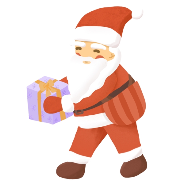 手绘可爱圣诞老人拿着礼物盒原创元素