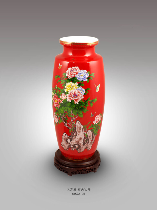 红瓷花瓶系列大方肩瓶花开富贵图片