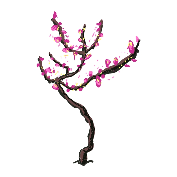 清新水彩桃树卡通透明素材