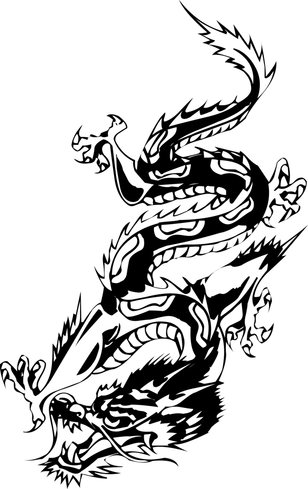 印花矢量圖動物龍色彩黑白色免費素材