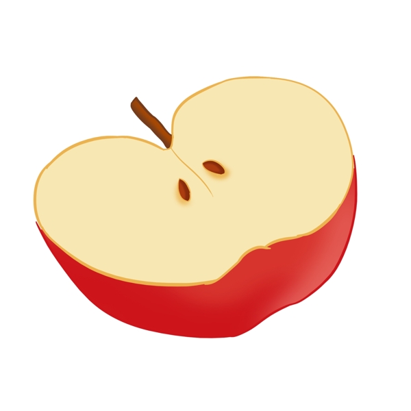 一半苹果手绘水果红色