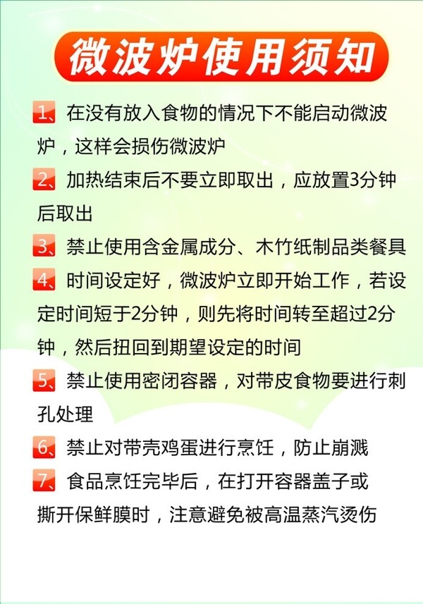微波爐使用須知圖片