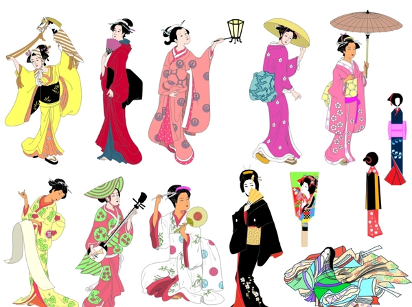 日本和服女人矢量素材