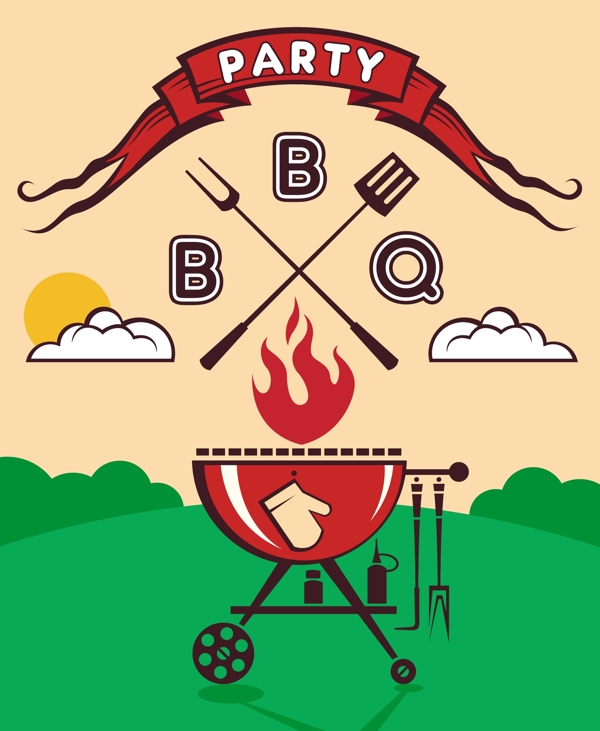 bbq创意烧烤派对邀请函矢量素材