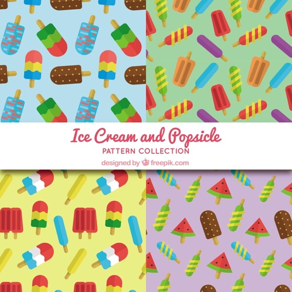 扁平风格彩色冰淇淋雪糕装饰图案