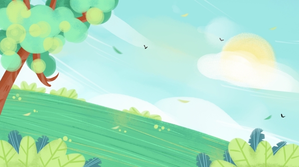 藍(lán)色清新草地天空背景