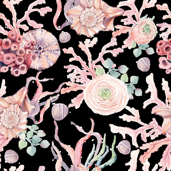 手绘粉红色的海螺背景素材