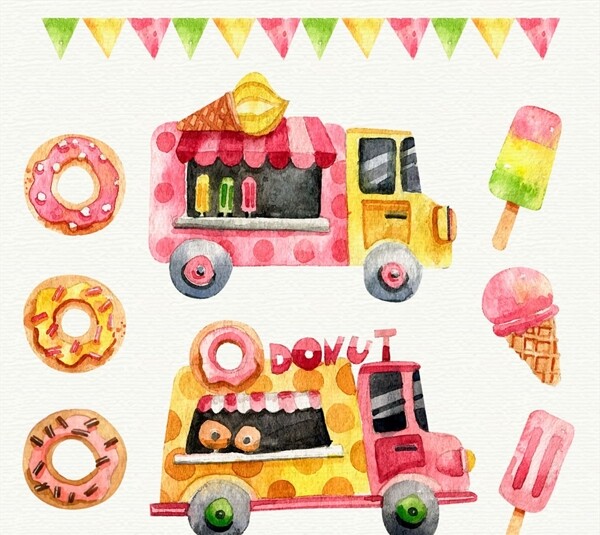 2款水彩绘流动甜品车和6款甜点