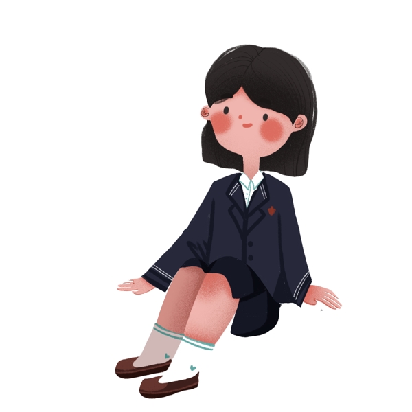 卡通穿著校服的女孩可商用元素