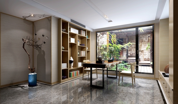 现代书房茶室效果图3D模型