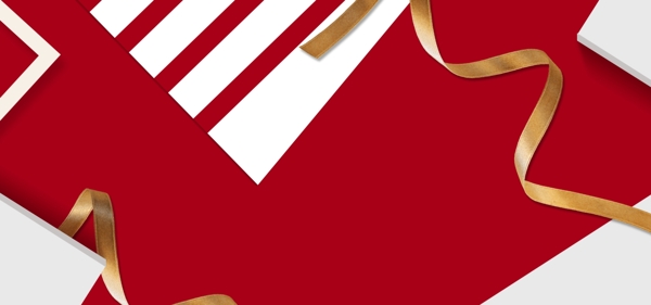 红白色金飘带banner背景设计