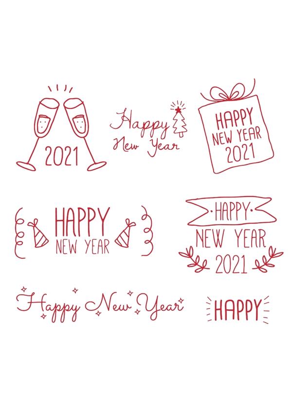 线条画手绘新年快乐字体图片