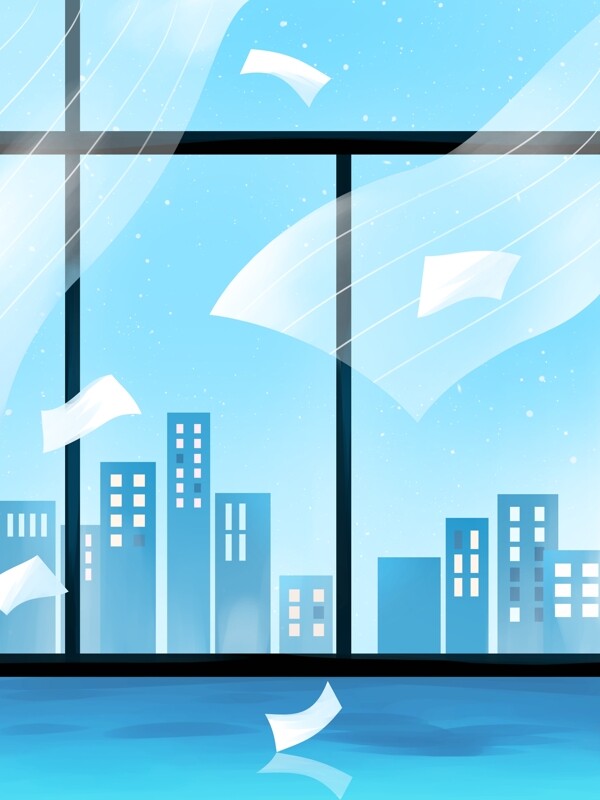 蓝色窗外的城市背景图