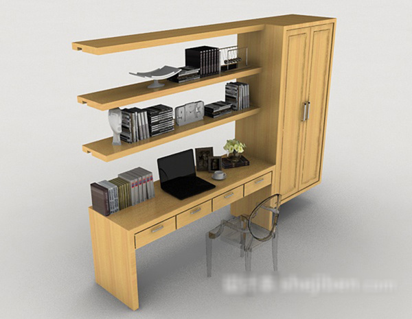 现代书桌椅组合3d模型下载