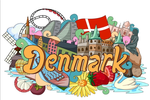 丹麦国家手绘插画