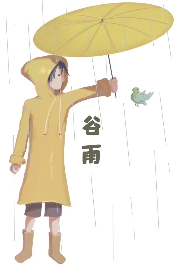 谷雨女孩给小鸟撑伞