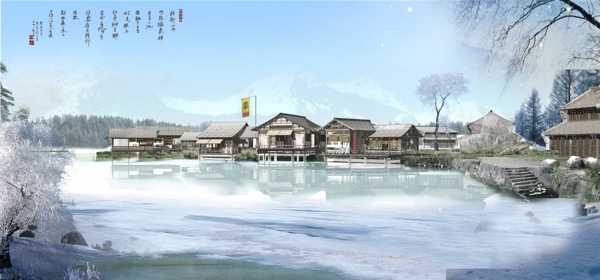 古建雪景效果图图片
