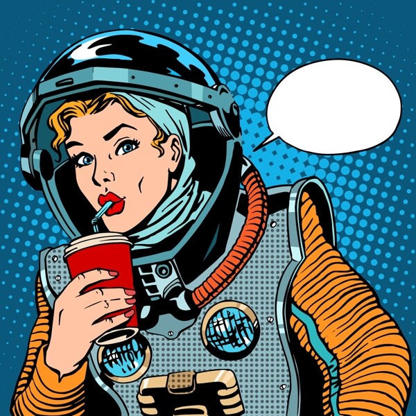 喝可乐的女航天员插画