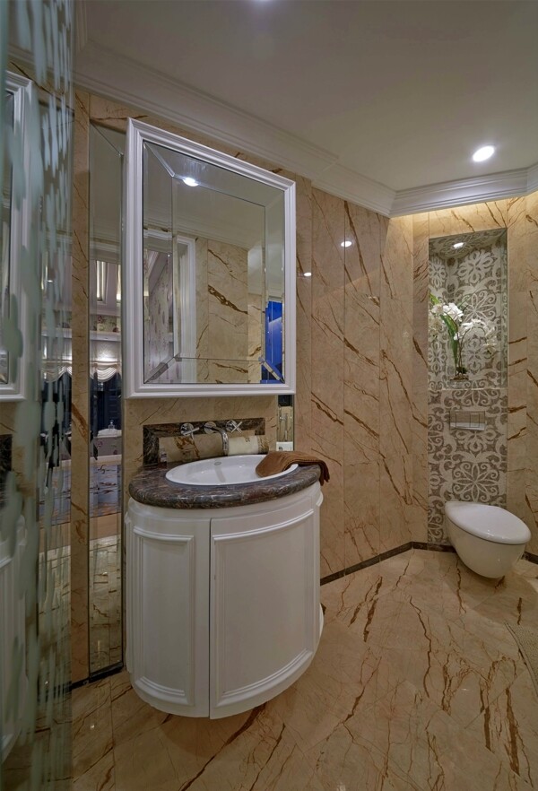 精致风室内设计浴室台盆装修效果图JPG源文件