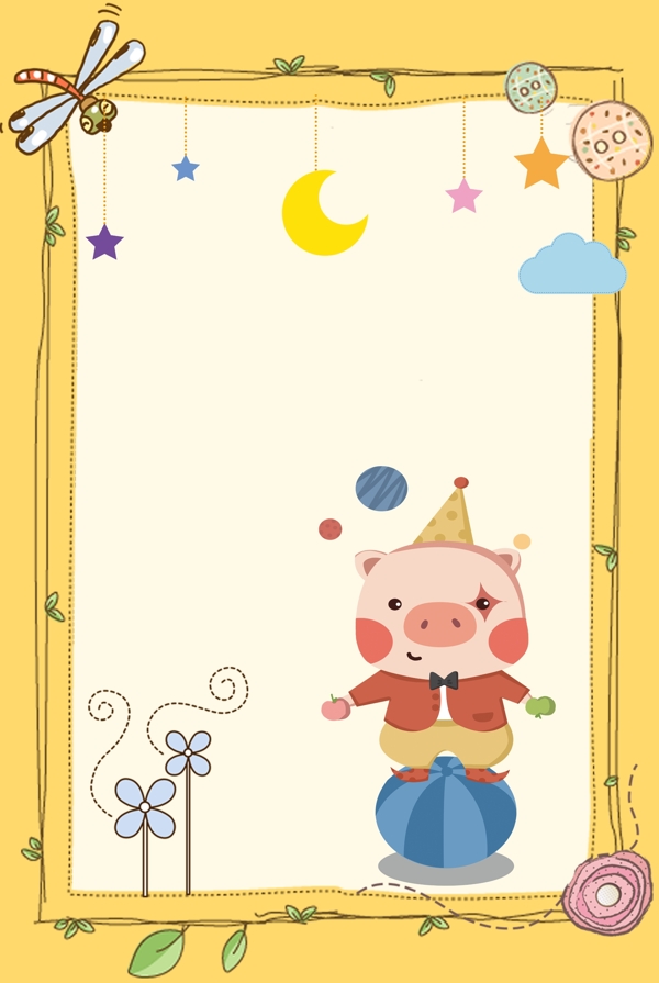 简约小清新小猪月亮星星挂饰边框背景图