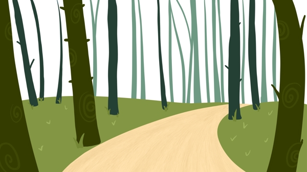 卡通可爱扁平森林树林林间小路背景