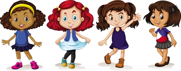 不同人种的四个小女孩插图