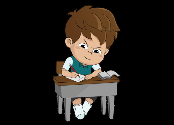 卡通学生在桌子上写作业png元素