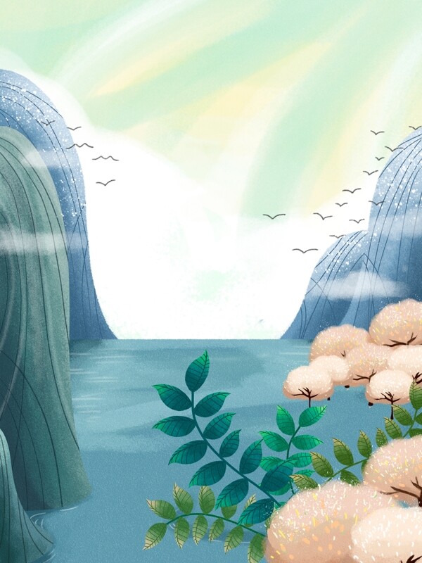 彩绘大气江河背景设计
