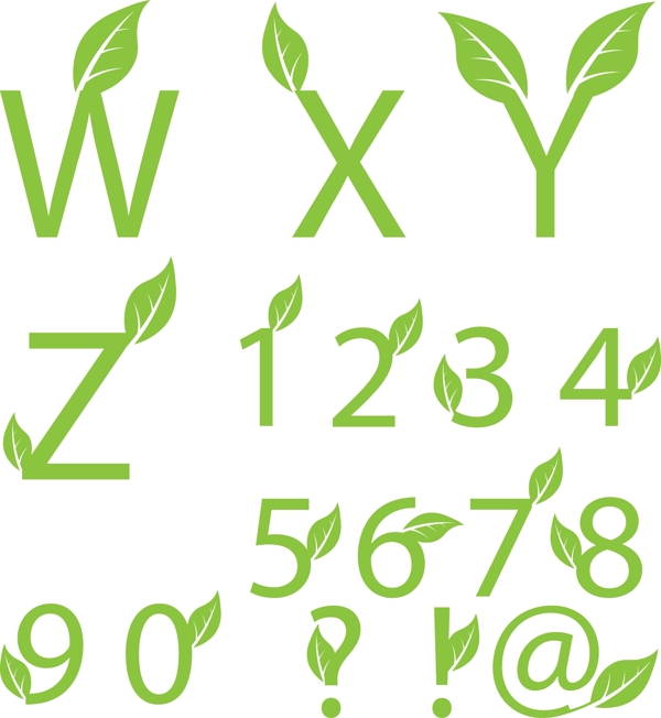 清新綠葉裝飾字體矢量素材