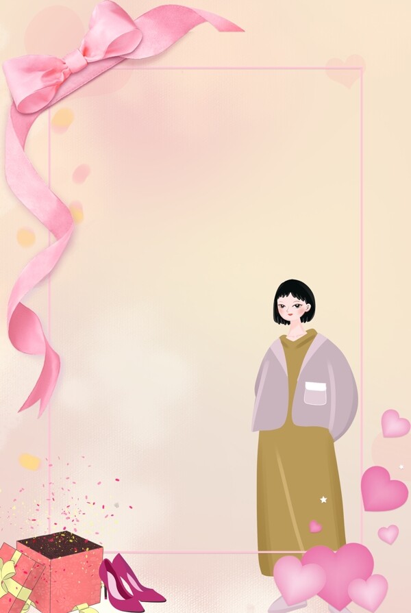 紅色蝴蝶結(jié)邊框少女節(jié)海報背景圖
