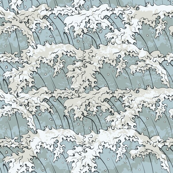 日本浪花紋矢量插圖