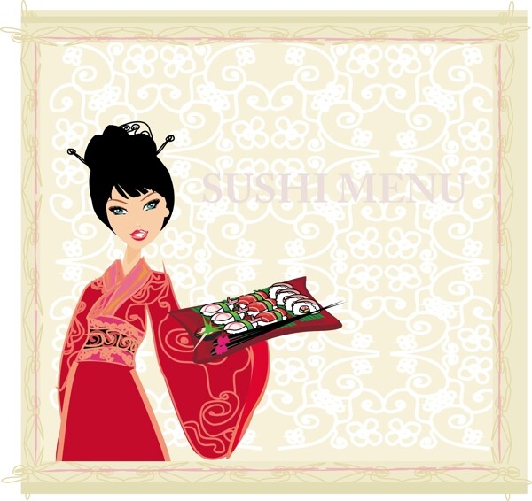 日式和服女子菜单封面