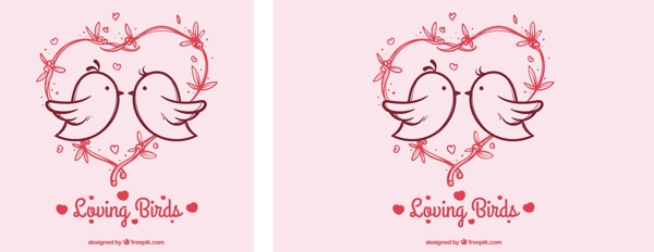 粉红背景与心鸟的爱