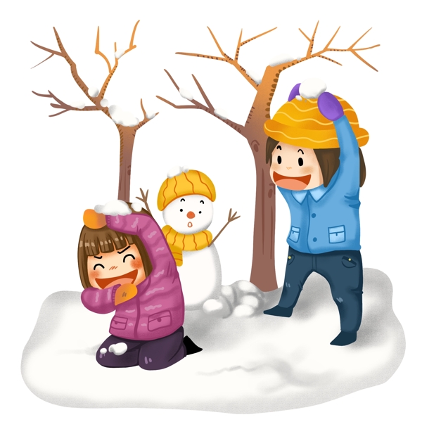 冬季打雪仗卡通兒童