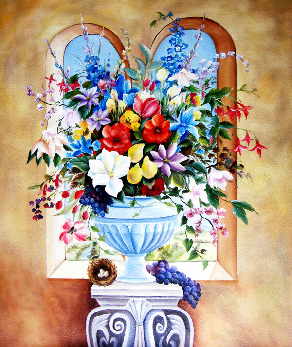 窗户花瓶油画写生图片