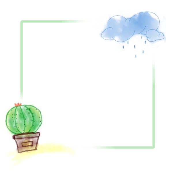 绿色免抠仙人掌云朵植物边框