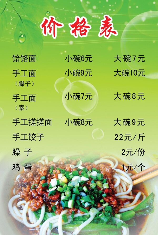 價格表