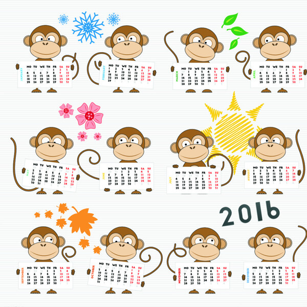 2016猴年年历图片