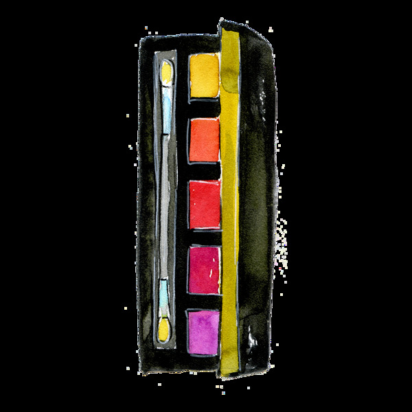 手绘五色化妆盒PNG透明素材