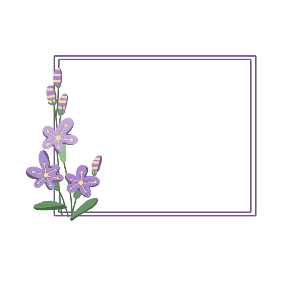 可爱卡通简约紫色春天花朵方形边框