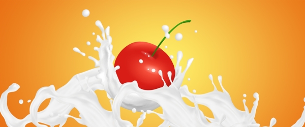 创意樱桃牛奶水果促销海报背景
