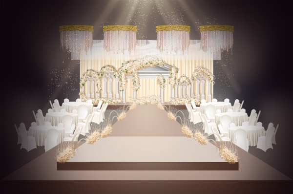 香槟色欧式婚礼舞台效果图